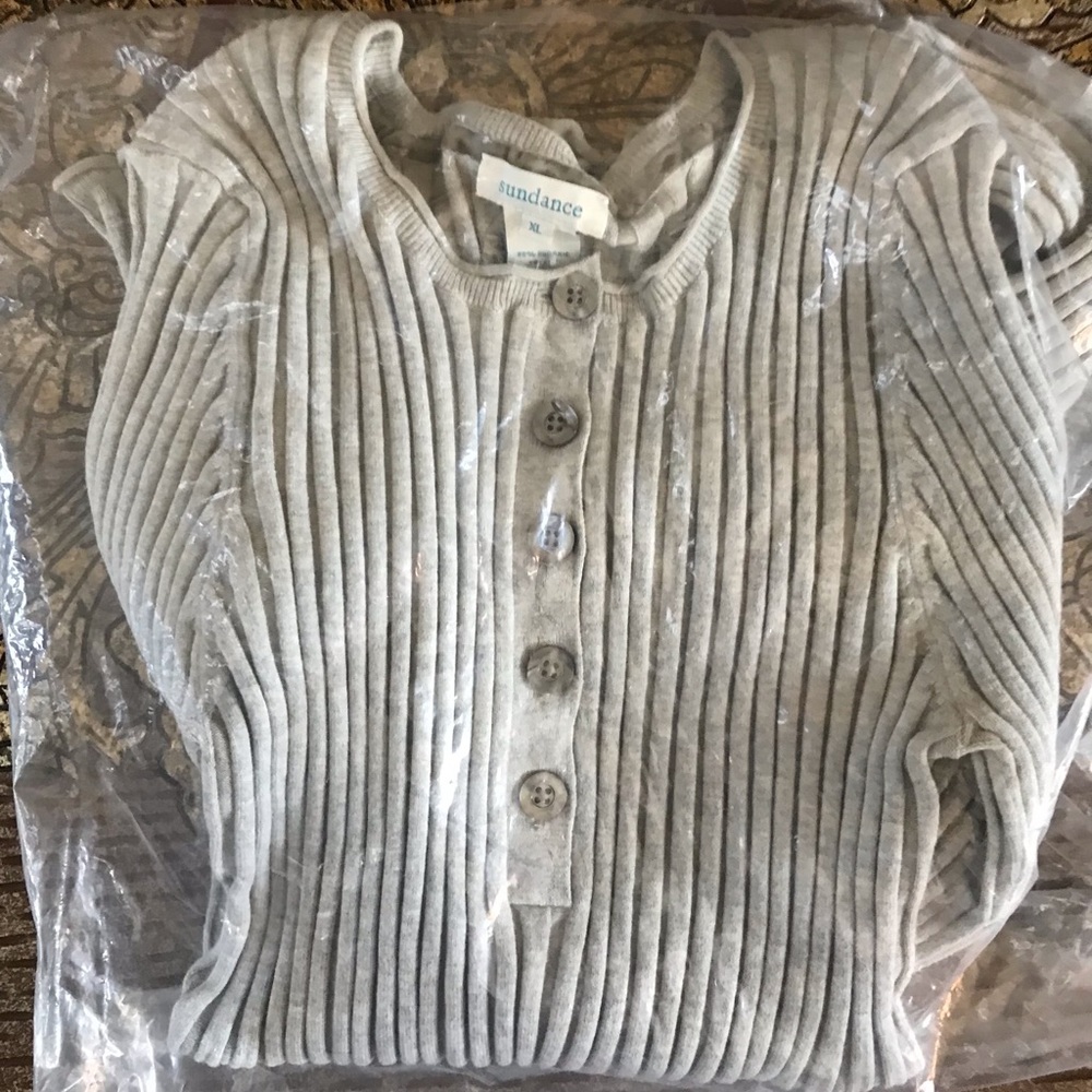Sundance Gray Ribbed Button-Front Crew Sweater